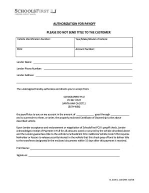 Authorization For Payoff Schoolsfirst Fcu Fill And Sign Printable