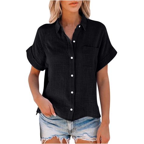 Ruimatai Women S Blouse Short Sleeve Solid Color Turn Down Collar Casual Tops Loose Fit Comfortable Summer Shirt Ruimatai Women S Blouse Short Sleeve Solid Color Turn Down Collar Casual Tops Loose Fit Comfortable Summer Shirt