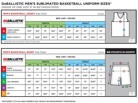 Uniforms Size Charts
